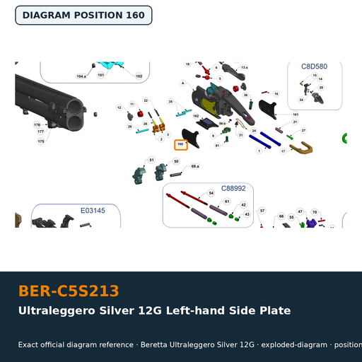 [BER-C5S213] Beretta Ultraleggero Silver 12G Left-hand Side Plate