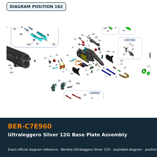 [BER-C7E960] Beretta Ultraleggero Silver 12G Base Plate Assembly